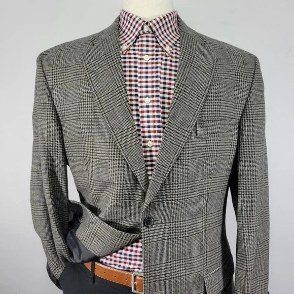 Haggar‎ Men's Sport Coat Blazer Two Button Gray Plaid Lambs Wool Size 42L